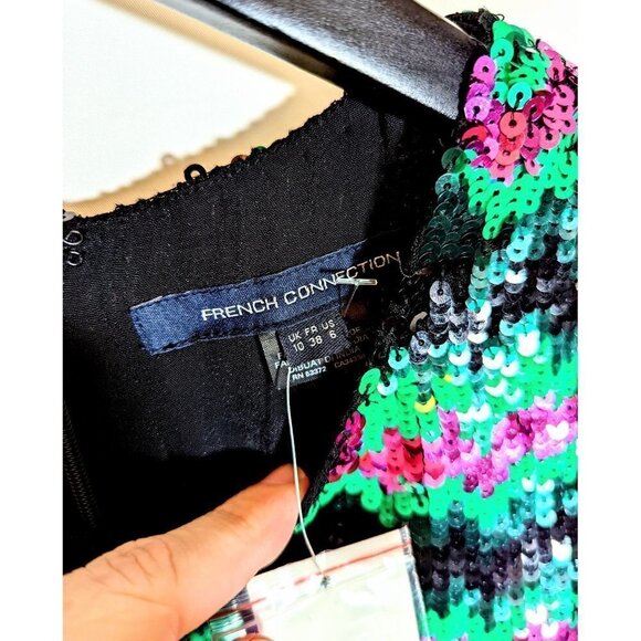 NWT $448 French Connection Mardi Gras Siberian Stripe Couture Sequin Party Dress - Picture 5 of 7
